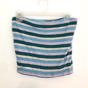 NEW NWT AMERICAN EAGLE Soft & Sexy Rib Blue Multi Stripe Tube Top Crop Top Large